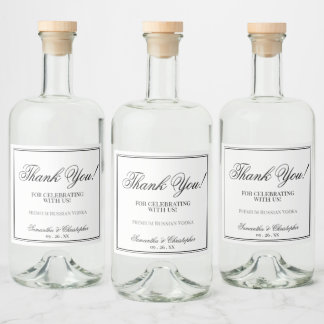 Étiquettes Pour Bouteilles De Liqueur Mariage simple Elegance Merci noir & blanc