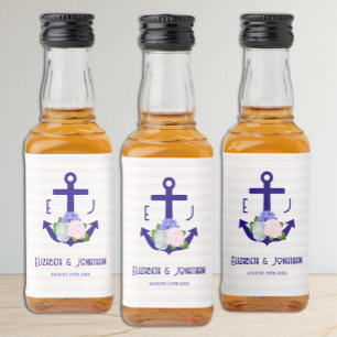 Étiquettes Pour Bouteilles De Liqueur Mariage Thème Marin à Rayures Florales