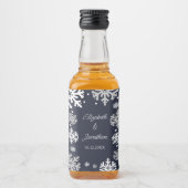 Étiquettes Pour Bouteilles De Liqueur Marine Blue Snowflakes Mariage d'hiver (Devant)