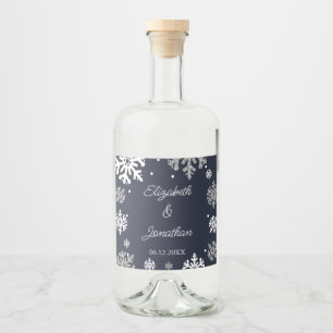 Étiquettes Pour Bouteilles De Liqueur Marine Blue Snowflakes Mariage d'hiver