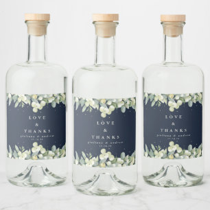 Étiquettes Pour Bouteilles De Liqueur Marine Snowberry+Eucalyptus Mariage d'hiver