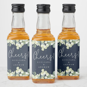 Étiquettes Pour Bouteilles De Liqueur Marine Snowberry+Eucalyptus Mariage d'hiver Mini
