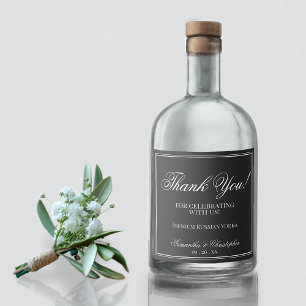Étiquettes Pour Bouteilles De Liqueur Merci Mariage Elegance simple blanc sur noir