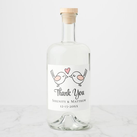 Étiquettes Pour Bouteilles De Liqueur Merci mignon Inséparables Lovebirds Mariage (Devant)
