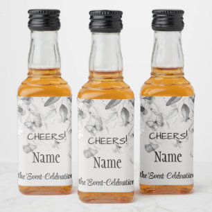 Étiquettes Pour Bouteilles De Liqueur Mini Élégant noir & blanc à vie morte goutte flora