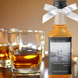 Étiquettes Pour Bouteilles De Liqueur Mini minimaliste Mariage noir photo amour et merci