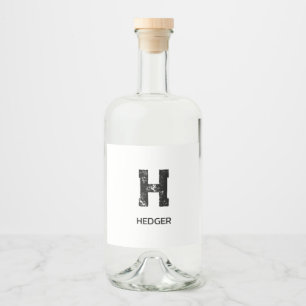 ÉTIQUETTES POUR BOUTEILLES DE LIQUEUR MINIMALISTE NOIR UNE LETTRE MONOGRAMME NOM BLANC