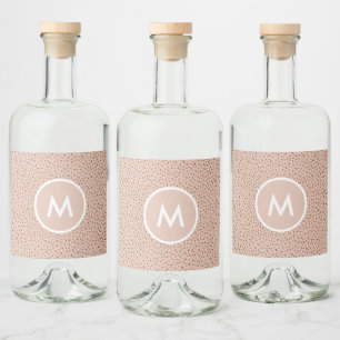 Étiquettes Pour Bouteilles De Liqueur Monogramme beige tendance avec Boho en terre cuite
