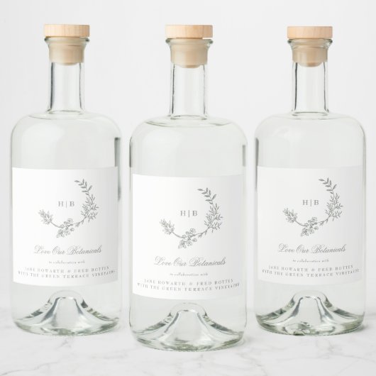 Étiquettes Pour Bouteilles De Liqueur Monogramme Sage Green Wreath Classic Mariage Gin (Bouteilles)