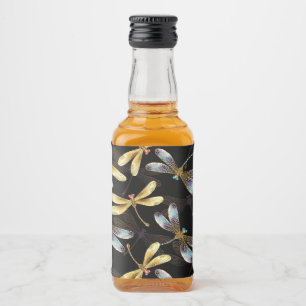 Étiquettes Pour Bouteilles De Liqueur Motif sans couture avec libellules d'or