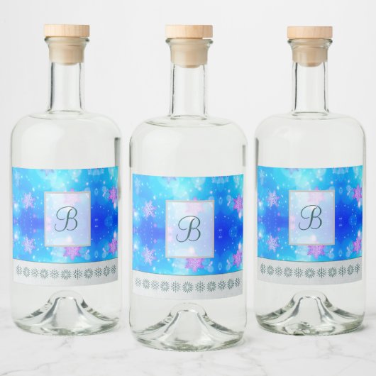 Étiquettes Pour Bouteilles De Liqueur Motifs Monogrammes modernes et élégants | Snow Par (Bouteilles)