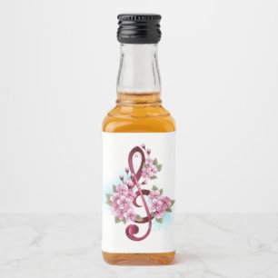 Étiquettes Pour Bouteilles De Liqueur Musical treble clef notes with sakura flowers