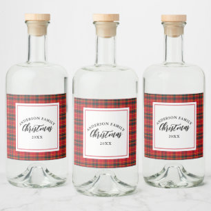 Étiquettes Pour Bouteilles De Liqueur Noël Tartan Plaid Nom de famille Année