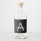 Étiquettes Pour Bouteilles De Liqueur Noir Argent moderne Script Girl Monogramme Nom (Devant)