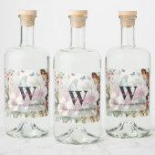 Étiquettes Pour Bouteilles De Liqueur Nom du monogramme Fleurs tropicales Aquarelle feui (Bouteilles)