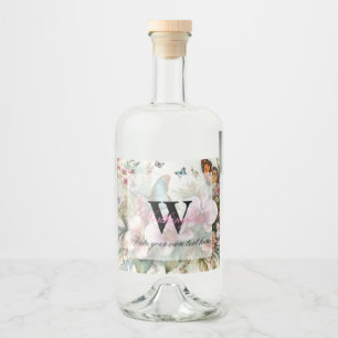 Étiquettes Pour Bouteilles De Liqueur Nom du monogramme Fleurs tropicales Aquarelle feui