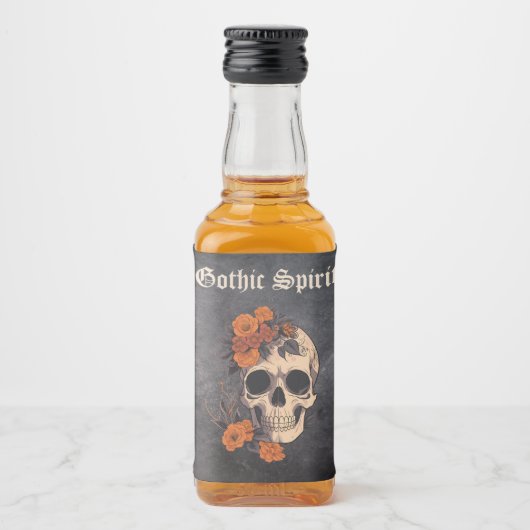 Étiquettes Pour Bouteilles De Liqueur Orange Floral Elegant Crâne Monogramme Mariage min (Devant)