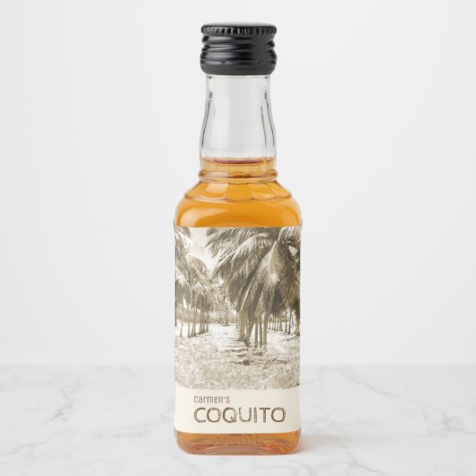 Étiquettes Pour Bouteilles De Liqueur Palmier à coco tropical pour Coquito (Devant)