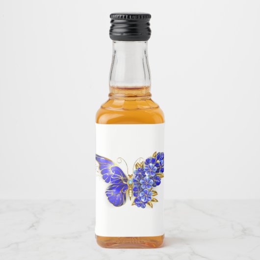 Étiquettes Pour Bouteilles De Liqueur Papillon saphir à fleurs (Devant)