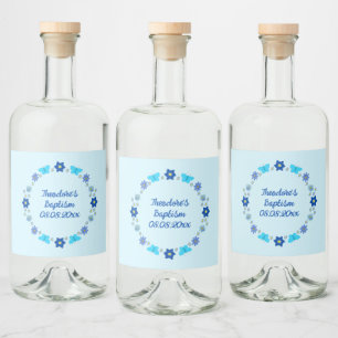 Étiquettes Pour Bouteilles De Liqueur Papillons et fleurs garçon bébé bleu baptême