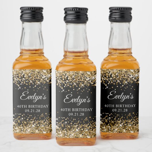 Étiquettes Pour Bouteilles De Liqueur Parties scintillant d'or Noir 40e anniversaire (Bouteilles)