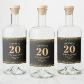 Étiquettes Pour Bouteilles De Liqueur Parties scintillant Noire Or, À 20 Ans (Bouteilles)