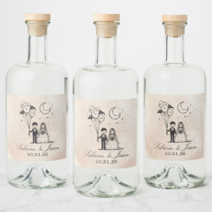 Étiquettes Pour Bouteilles De Liqueur Petit Couple Effrayant