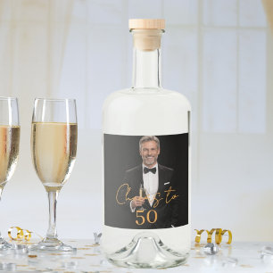 Étiquettes Pour Bouteilles De Liqueur Photo à la fête d'anniversaire or
