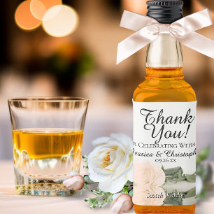 Étiquettes Pour Bouteilles De Liqueur Pipe d'ivoire reflétant le Mariage Rose Merci Mini