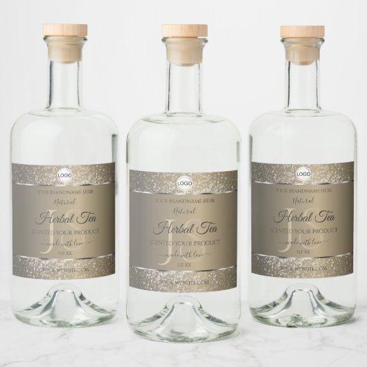 Étiquettes Pour Bouteilles De Liqueur Platine Beige Logo Initiales Parties scintillant É (Bouteilles)