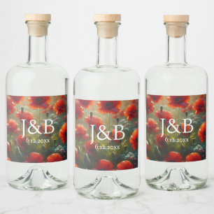 Étiquettes Pour Bouteilles De Liqueur Poppies rouges Floral Mariage Personnalisé