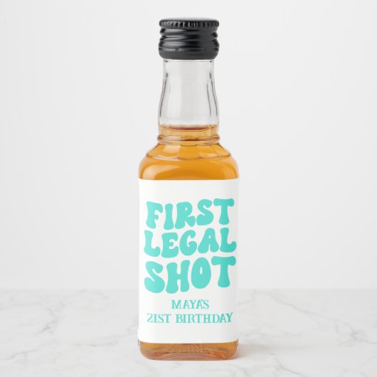 Étiquettes Pour Bouteilles De Liqueur Première prise légale Retro Turquoise 21e annivers (Devant)