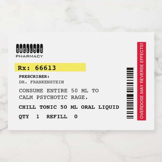 Étiquettes Pour Bouteilles De Liqueur Prescription Faux Tonic Chill (Étiquettes simples)
