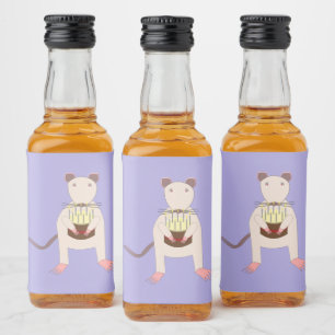 Étiquettes Pour Bouteilles De Liqueur Rat de Siamese avec gâteau d'anniversaire