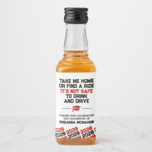 Étiquettes Pour Bouteilles De Liqueur Red & Black Graduation Ne buvez pas et ne conduise
