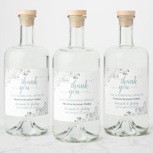 Étiquettes Pour Bouteilles De Liqueur Remerciement de mariage argent gris sarcelle et bl
