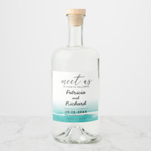 Étiquettes Pour Bouteilles De Liqueur Rencontrez-Nous À La Destination Mariage Teal Save