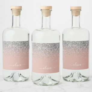 Étiquettes Pour Bouteilles De Liqueur Rose Gold Blush rose Parties scintillant argent Mo