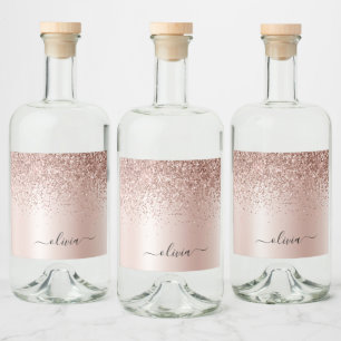 Étiquettes Pour Bouteilles De Liqueur Rose Gold - Parties scintillant rose pâle Nom du m