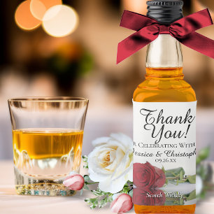 Étiquettes Pour Bouteilles De Liqueur Rose rouge Réflexions Mariage Merci Mini