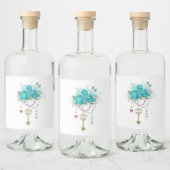 Étiquettes Pour Bouteilles De Liqueur Roses turquoise avec touches (Bouteilles)