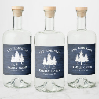 Étiquettes Pour Bouteilles De Liqueur Rustic Country Family Cabine Arbres Blue Wood Impr