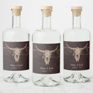 Étiquettes Pour Bouteilles De Liqueur Rustique Taureau Mariage Pays Texture occidentale
