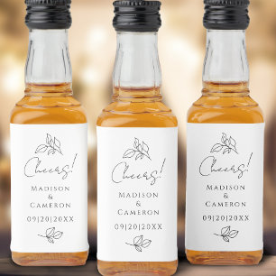 Étiquettes Pour Bouteilles De Liqueur Salue Mariage élégant Noir & Blanc Feuilles Favori