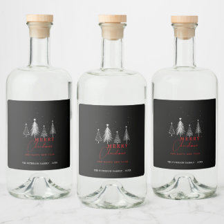 Étiquettes Pour Bouteilles De Liqueur Sapin de Noël Élégant Simple Noir