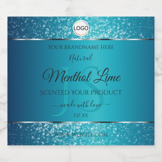 Étiquettes Pour Bouteilles De Liqueur Shimmery Turquoise Logo Initiales Parties scintill (Étiquettes simples)