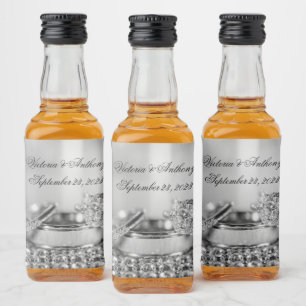 Étiquettes Pour Bouteilles De Liqueur Silver Elegant Date Nom Mariage de script