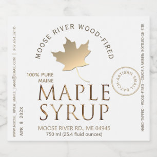 Étiquettes Pour Bouteilles De Liqueur Sirop d'érable à feu de bois Feuille d'érable blan