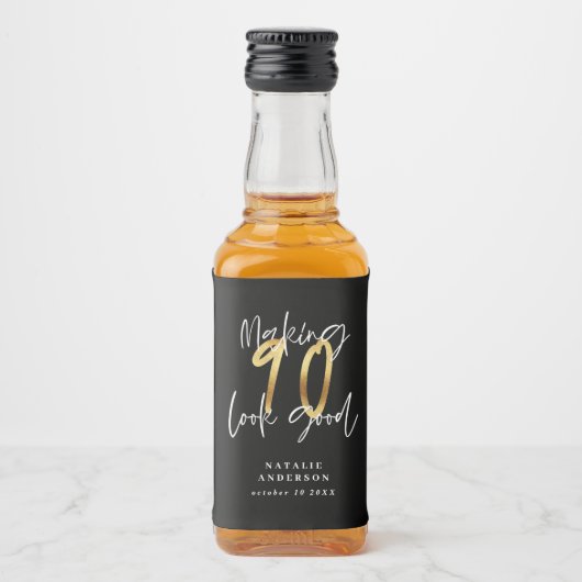 Étiquettes Pour Bouteilles De Liqueur Soirée de 90e anniversaire noir et or (Devant)