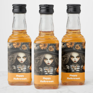 Étiquettes Pour Bouteilles De Liqueur Sorcière d'Halloween avec citrouilles